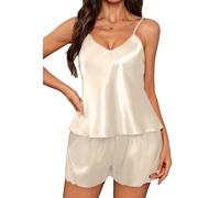 Ausing Femme Ensemble de Pyjama d'été 2 Pièces pour Femme Vêtements de Nuit Cami et Short Satin Dame L