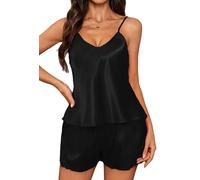 Ausing Femme Ensemble de Pyjama d'été 2 Pièces pour Femme Vêtements de Nuit Cami et Short Satin Dame M