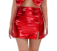 Ausing Femme Jupe Short Année 80 Jupes Mini Halloween Rouge Jupe Sexy De Carnival Jupes Courte Colorée Déguisement Fendue Crayon Outfit Métallisée Fete Vêtements Moulante Fluo XXL