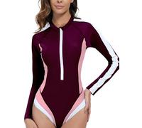 Ausing Femme Rashguards Une Piece à Manches Longues Maillot de Bain Dame Combishort de Surf Piscine Plage S-3xl