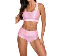 Ausing Femmes Set de Sport Sports Outfit de Fitness Conjunto Deportivo Mujer Vêtement Yoga pour Femme Ensemble Pilate Pole Dance Tenue Deux 2 Pièces Jogging Vêtements Brillante Activewear Rose M