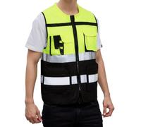 Ausing Gilet de sécurité réfléchissant Néon Jaune Gilet de travail Poches zippées Vest tactique Activités extérieures Transport Cyclisme