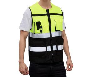 Ausing Gilet de sécurité réfléchissant Néon Jaune Gilet de travail Poches zippées Vest tactique Activités extérieures Transport Cyclisme