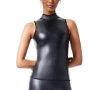 Ausing Haut en Cuir Femme Débardeur à Col Montant T-Shirt Slim Fit sans Manches Top de Sport Costume Halloween Noir L