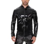 Ausing Haut en cuir verni Homme Tops avec Col Montant Wetlook Tops avec Fermeture Éclair Haut Sexy Brillant Top Veste Sexy Homme Style Hippie Costume de Soirée Noir L