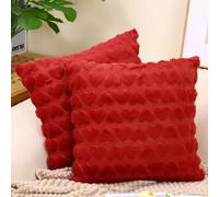 Ausing Lot de 2 housses de coussin, 45 x 45 cm, romantiques, en velours, décoratives (rouge)
