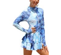 Ausing Maillot de Bain Femme Manches Longues Maillot Une Pièce Robe de Natation Surf Rash Guard avec Short de Bain XXL