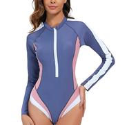 Ausing Maillots de Surf Femme Protection Solaire Rashguard Une pièce Manche Longue Dame Combishort de Surf Plage M