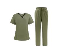 Ausing Mesdames Messieurs Infirmières Vêtements de Travail Réglage Manches Courtes sur Le Corps Soins Pantalons Kasack Set Pomme Verte L
