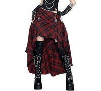Ausing Midi Maxi Jupe Ecossaise Gothique Femme Jupe Longue à Carreaux Patineuse Tennis Kilt Jupes Évasée Plissée Tulle Taille Haute Jupes Tartan Dentelle A Line Basique Fille Vintage Rétro Rouge M