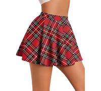 Ausing Mini Jupe Ecossaise Femme Jupe Courte à Carreaux Patineuse Tennis Kilt Jupes Plissée Évasée d Écolière Taille Haute Élastiquée Jupes A Line Tartan Harajuku Basique Fille Vintage Rétro Rouge M