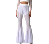 Ausing Pantalon Évasé en Tulle Femme Legging Gothique Taille Haute Pantalon Bootcut Stretch Legging Long Punk Blanc L Pantalon Moulant Skinny Chic Halloween Yoga Slim Ajusté Rétro Vintage Streetwear
