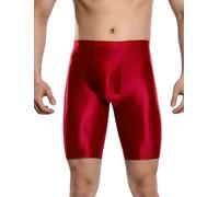 Ausing Short de Compression Homme Sport Legging Brillant Élastique Collants de Course Boxer sous-Vêtement Court Sexy Caleçon Long Rouge L