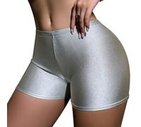 Ausing Short de cyclisme brillant pour femme - Short sexy - Short de sport métallique - Paillettes - Fluo - Pour l'été - Taille S à L, argenté, M