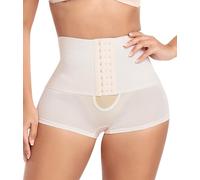 Ausing Short Gainant Femme Ventre Plat Panty Culotte Taille Haute Shapewear Short Femme Invisible Sculptante Respirable Body Shaper Slip Push Up Blanc Cassé M