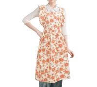Ausing Tablier de cuisine floral, avec 2 poches, dos croisé à lacets, en coton, pour artiste, cuisinier, travaux ménagers, jardin, pour femmes, Orange, taille unique