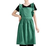 Ausing Tablier de cuisine pour femme Rétro réglable Tablier synthétiqueà volants BBQTablier anti-graisse avec 2 poches pour fleuriste,café,manucure