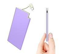 Auskang 5000mAh Batterie Externe avec câble Type-C intégré, Ultra Mince et Super léger Petite Power Bank Small Batterie Portable, Compatible avec iPhone 15/16,Samsung,Xiaomi,Sony, etc-Violet+Blanc