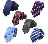 AUSKY Lot de 6 cravates en soie pour homme, rayures et motifs assortis, Mélange de 6 paquets a, défaut