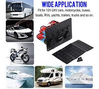 Ausla 5 Gang à Bascule Switch Panneau Double Voltmètre USB 12V-24V avec Lumière de Travail à LED pour Cartouche Marine Truck RV (Lumière rouge)