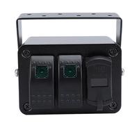 Ausla Boîtier D'interrupteur à Bascule 2 Gang, Panneau D'interrupteur à Bascule en Aluminium 12V 24V DC avec Chargeur USB PD Type C et QC 3.0 Voltmètre, pour Bateaux Voitures (lumière verte)