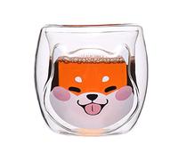 Ausla Cat Head Premium Borosilicate Glass Double Wall Mug, Mignon Cartoon Floating Tasse, Tasse de Verre Transparent pour Boissons Froides Chaudes au café Milk 300 ML Capacité