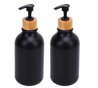 Ausla Ensemble de Distributeur de Savon, 500 ML de Bouteille d'animal avec Pompe en Bois, 2 Pack, Noir, pour Savon à Main, Savon à Vaisselle, Shampooing