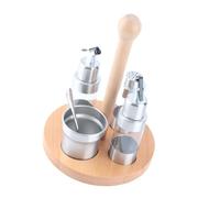 Ausla Ensemble de Pots d'assaisonnement, Support à épices en Hêtre et Acier Inoxydable 304 avec 4 Pots et Bouteilles d'huile, Couvercles Anti-poussière, Récipients Transparents, Organisateur de