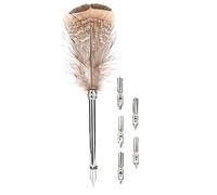 Ausla Ensemble de Stylos Plume Vintage en Alliage de Zinc et Stylo de Calligraphie Plume Coffret Cadeau avec 5 Plumes de Rechange 24 Cm Décoration de Bureau Rétro pour l'écriture des étudiants en (2)