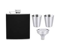 Ausla Flash Hanche en Cuir Noir en Acier Inoxydable avec Entonnoir, Deux Tasses Set, 7 Oz pour le Camping, Voyager, Amis (Pot de 6 oz)