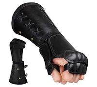 Ausla Gantelet de Chevalier Guerrier Cosplay pour Hommes, Gants Longs de Brassard D'armure de Chevalier Médiéval, Gantelet Viking Fenrir en Faux Cuir (Black)