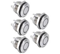 Ausla Interrupteur à Bouton, Interrupteur à Bouton-poussoir en Acier Inoxydable 12 Mm avec LED à Dessus Plat, Micro-course à Réinitialisation Automatique pour Voiture, Camion, Bateau, Sonnette de