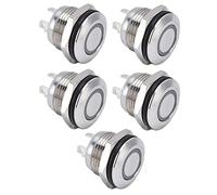 Ausla Interrupteur à Bouton, Interrupteur à Bouton-poussoir en Acier Inoxydable 12 Mm avec LED à Dessus Plat, Micro-course à Réinitialisation Automatique pour Voiture, Camion, Bateau, Sonnette de