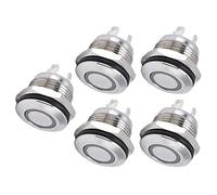 Ausla Interrupteur à Bouton, Interrupteur à Bouton-poussoir en Acier Inoxydable 12 Mm avec LED à Dessus Plat, Micro-course à Réinitialisation Automatique pour Voiture, Camion, Bateau, Sonnette de