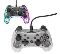 Ausla Manette de Jeu Filaire, Manette Transparente avec Lumière RGB, Gyroscope à 6 Axes, Doubles Moteurs de Vibration, pour PC, IOS, Steam Deck.
