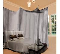 Ausla Moustiquaire à 4 Coins, Ciel de Lit King Size avec Un Design élégant pour Lits Queen Size, Tissu Polyester de qualité Supérieure pour Une Protection Complète Contre Les Insectes et Une (Black)