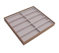 Ausla Plateau de Vitrine en Verre pour Lunettes en Bois, étui de Rangement pour Lunettes en Cuir à 12 Compartiments, Boîte de Rangement pour Organisateur de Lunettes de avec