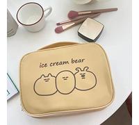 Ausla Sac de Cosmétique Ours, Organisateur de Toilette Mignon en Toile, Rangement de Maquillage Multi-Poche pour Les Filles Voyage (Ours Jaune aux Trois Glaces)