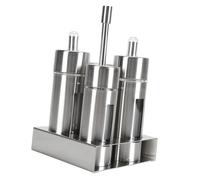 Ausla Salière en Acier Inoxydable 304 avec Fenêtre de Visualisation, Trous Verseurs, Base Incluse, pour Sucre Cannelle dans la Cuisine, Camping, Pique-nique (4 têtes)
