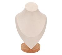 Ausla Support de Collier Organisateur de Bijoux Support D'affichage Buste de Bijoux avec Tissu en Peluche pour Maison Magasin Salon Commercial Base en Bois 16,5x10,5x23,5 Cm / (Beige)