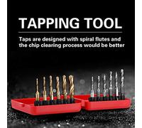 Ausla TAP Drill SET, M3-M10 HEX SHANK plaqué HSS TAP BIT SET avec des Tailles Métriques et Pouces, Améliorez l'efficacité, une Durée de Vie Plus Longue, Facile à Identifier, pour le Métal Dur