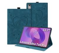 Auslbin Coque Compatible avec Lenovo Idea Tab Pro 12.7" 2025 Cuir en Relief Papillon Housse de Tablette avec Fonction de Support Flip Protecteur Anti-Chute Étui de Tab, Bleu