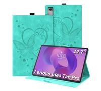 Auslbin Coque Compatible avec Lenovo Idea Tab Pro 12.7" 2025 Cuir en Relief Papillon Housse de Tablette avec Fonction de Support Flip Protecteur Anti-Chute Étui de Tab, Vert