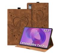 Auslbin Coque Compatible avec Lenovo Idea Tab Pro 12.7" 2025 Cuir en Relief Papillon Housse de Tablette avec Fonction de Support Flip Protecteur Anti-Chute Étui de Tab, Brun