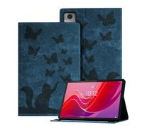 Auslbin Coque en Relief Compatible avec Lenovo Tab M11 11" 2024, étui Tablette en Cuir PU Rétro sur Le Thème des Papillons et des Chats pour Tab M11 2024 / TB-331FC, Bleu