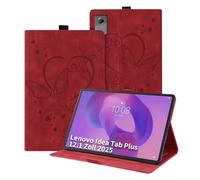 Auslbin Coque pour Lenovo Idea Tab Plus 12,1 Pouces 2025 TB361ZU TB361FU Tablette Cuir en Relief Papillon Housse de Tablette avec Fonction de Support Flip Protecteur Anti-Chute Étui de Tab, Rouge