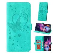 Auslbin Coque pour Motorola Moto G54 5G 6.5" Etui, Couverture de Feuillette Mobile Housse en Cuir PU Butterfly avec Bracelet pour Motorola Moto G54 / XT-2343-1, Vert