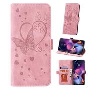 Auslbin Coque pour Motorola Moto G54 5G 6.5" Etui, Couverture de Feuillette Mobile Housse en Cuir PU Butterfly avec Bracelet pour Motorola Moto G54 / XT-2343-1, Rose