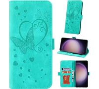 Auslbin Coque pour Samsung Galaxy S23 FE 5G 6.4" Etui, Couverture de Feuillette Mobile Housse en Cuir PU Butterfly avec Bracelet pour Galaxy S23 FE SM-A155F / A156B, Vert