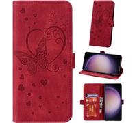 Auslbin Coque pour Samsung Galaxy S23 FE 5G 6.4" Etui, Couverture de Feuillette Mobile Housse en Cuir PU Butterfly avec Bracelet pour Galaxy S23 FE SM-A155F / A156B, Rouge